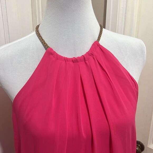 Sheer Kate & Lily Color Block High/Low Dress w/ Gold Necklace Collar Size 12 - Picture 3 of 8